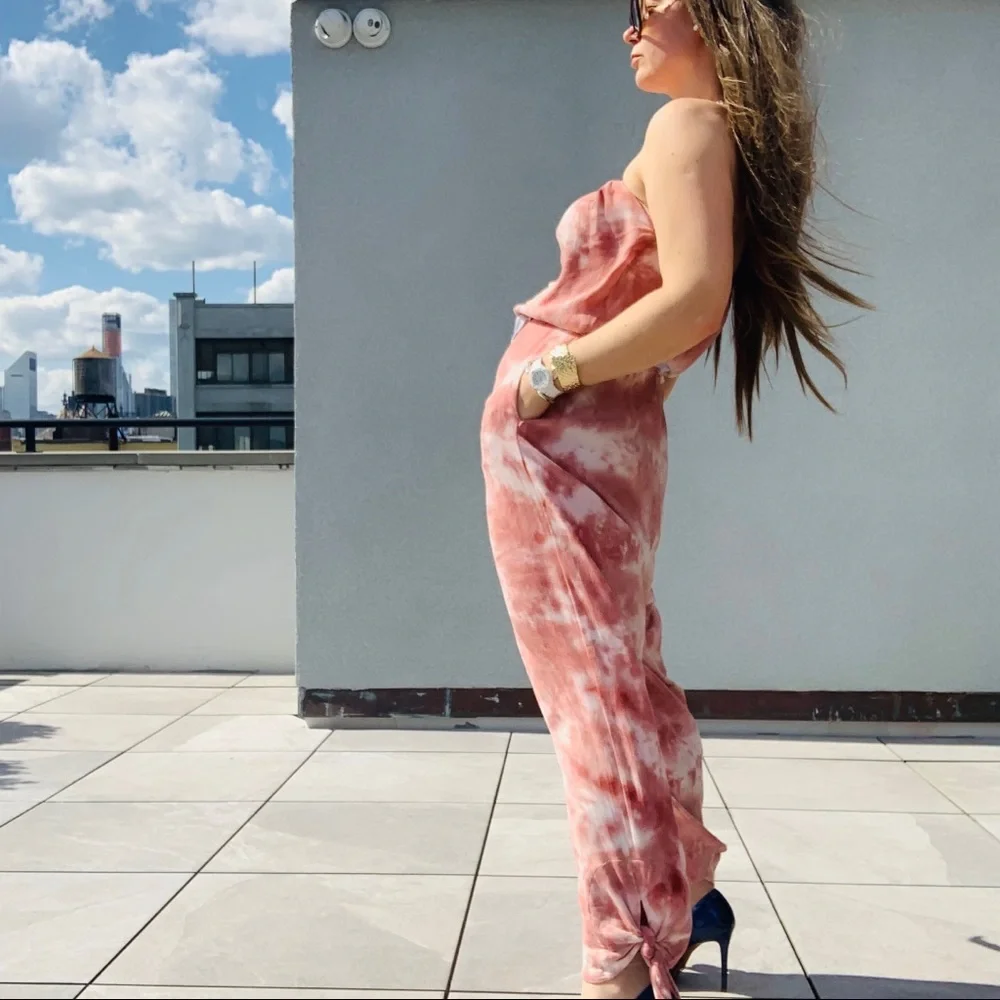 Free People Marble Abstract Cloud Camo Tie Dye Strapless Jumpsuit - Picture 7 of 16